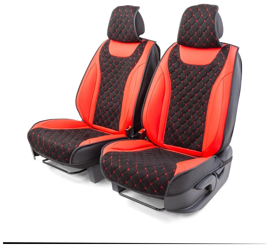 Каркасные 3D накидки на передние сиденья "Car Performance", 2 шт., экокожа/алькантара CUS-3044 BK/RD