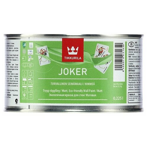 Краска акриловая Tikkurila Joker влагостойкая моющаяся матовая белый 9 л