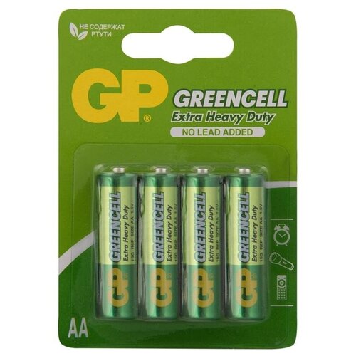 Батарейка GP Greencell AA (R06) 15S солевая, BL4, набор 4шт., 267815 батарейка gp supercell 15s r06 aa в упаковке 4 шт