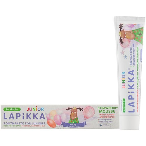 Зубная паста Lapikka Junior Клубничный мусс с кальцием и микроэлементами, 74 гр