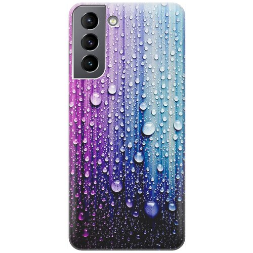 ультратонкий силиконовый чехол накладка для samsung galaxy s21 plus с принтом цветные капли Ультратонкий силиконовый чехол-накладка для Samsung Galaxy S21 с принтом Капли на голубом