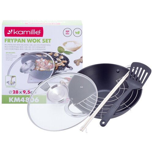 Казан чугунный Wok с антипригарным покрытием с крышкой с лопаткой с сеткой и 2 палочками 36 L KM-4806MR 349000₽