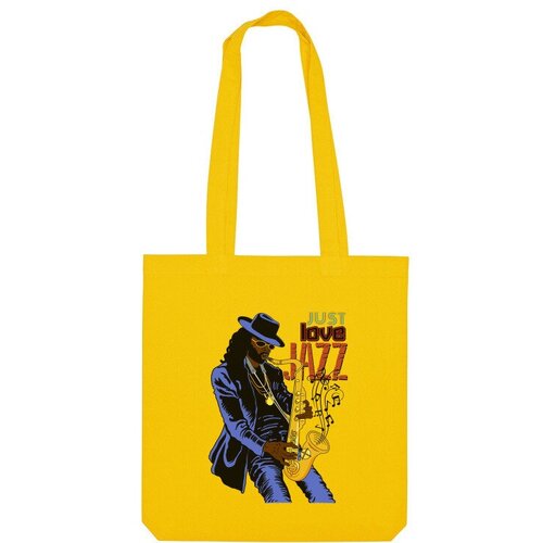 мужская футболка jazz музыкант джаз саксофон s черный Сумка шоппер Us Basic, желтый