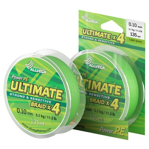 Плетеный шнур ALLVEGA ULTIMATE d=0.1 мм, 135 м, 5.1 кг, light green, 1 шт.