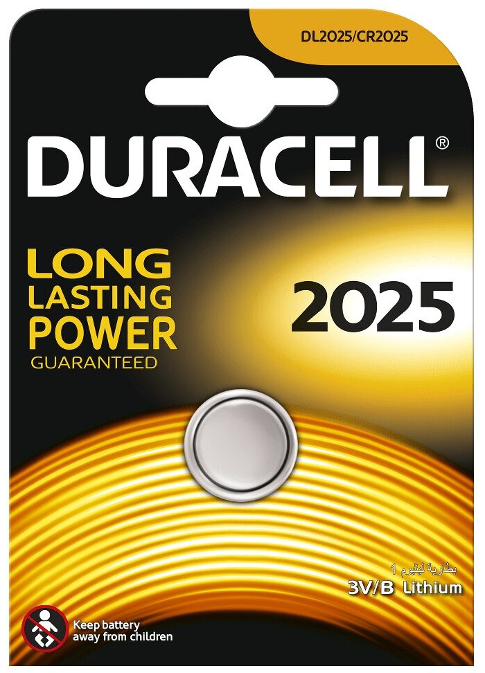 Батарейка DURACELL, CR2025, Lithium, 1 шт., в блистере, 3 В, 81575096