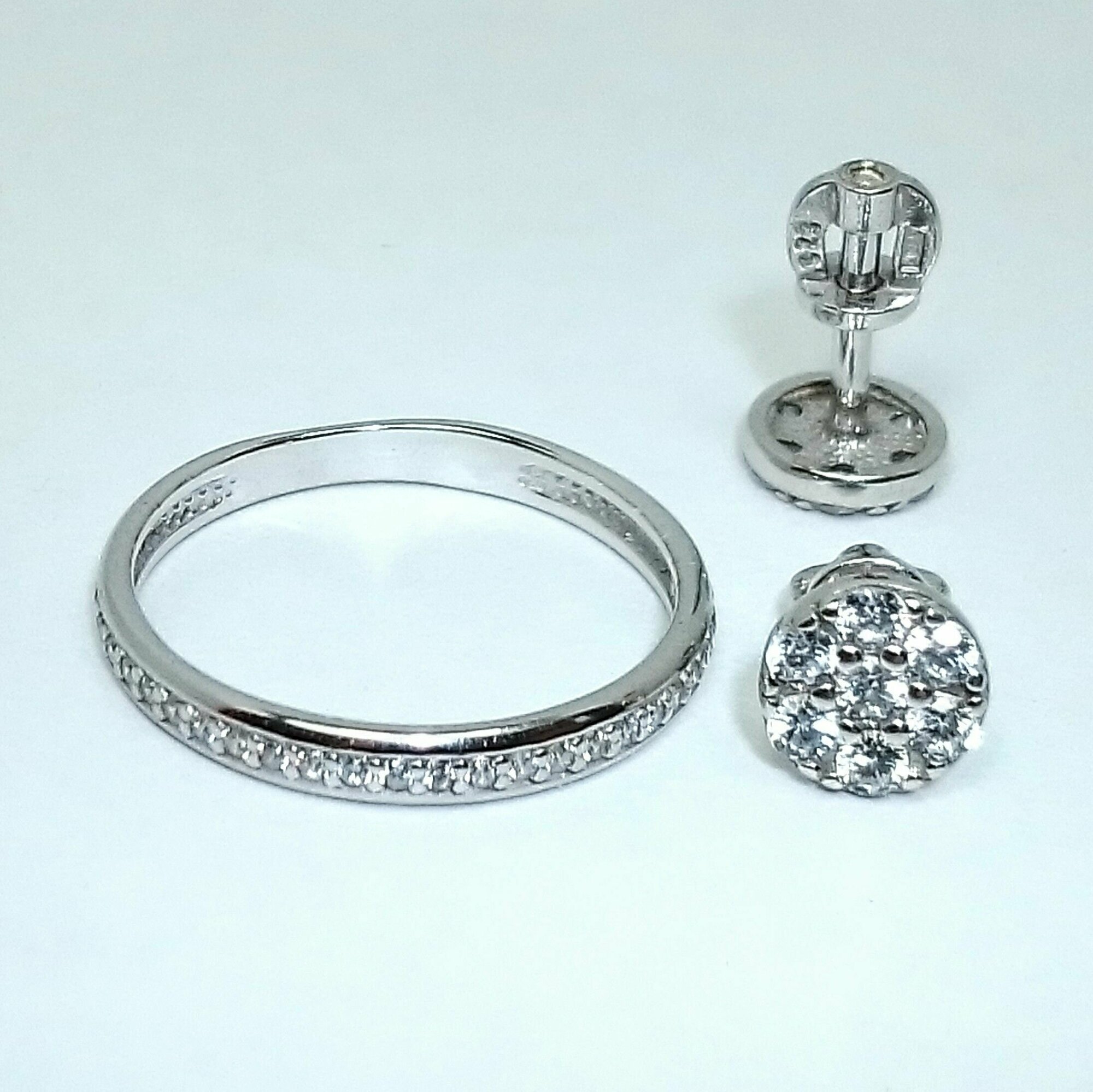 Ювелирный комплект: кольцо, серьги, серебро, 925 проба, родирование, фианит