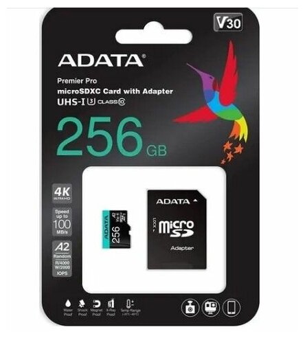 Карта памяти ADATA Premier Pro microSDXC 256 ГБ (AUSDX256GUI3V30SA2-RA1)