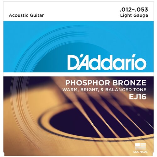 Набор струн D'Addario EJ16 Phosphor Bronze, 1 уп. d addario струны для акустической гитары extra light 10 47 d addario ej15 phosphor bronze фосфорная б