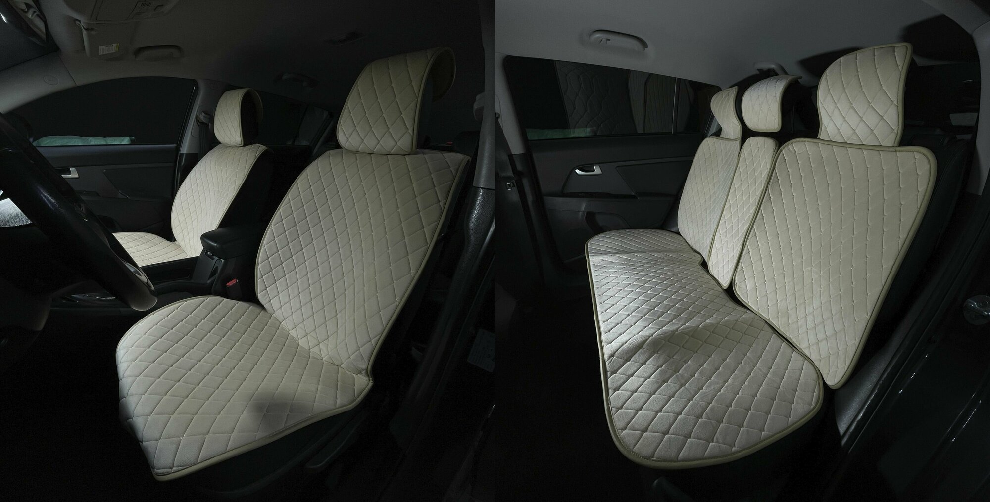 Накидки для Hyundai Sonata Тагаз IV (2004-2014) / Хендай Соната на весь салон Maximal Ромб Алькантара Бежевый