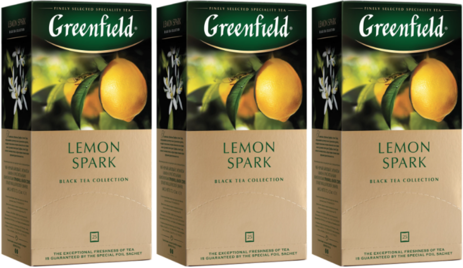 Чай черный пакетированный Гринфилд Лимон Спарк 25 пакетиков 3 штуки