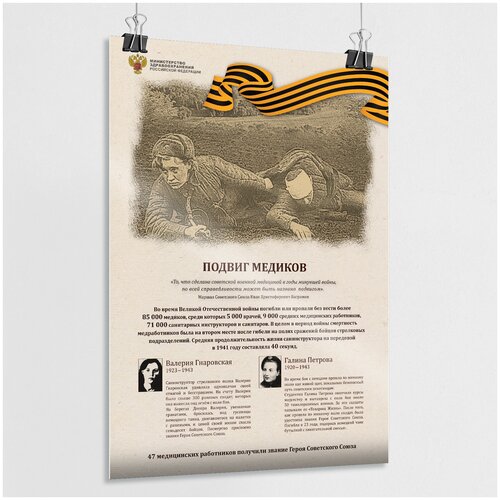 Плакат, постер "Подвиг медиков во время ВОВ" / А-1 (60x84 см.)
