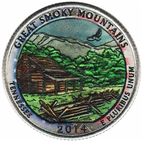 (021d) Монета США 2014 год 25 центов Грейт-Смоки-Маунтинс Вариант №2 Медь-Никель COLOR. Цветная
