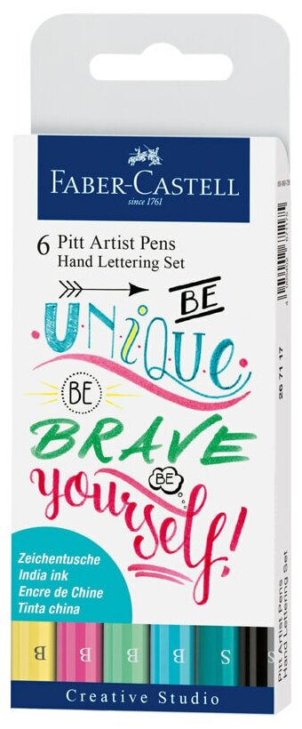 Набор капиллярных ручек Faber-Castell "Pitt Artist Pens Lettering Pastel set" ассорти, 6шт., 0,3мм/Brush, европодвес, 285989