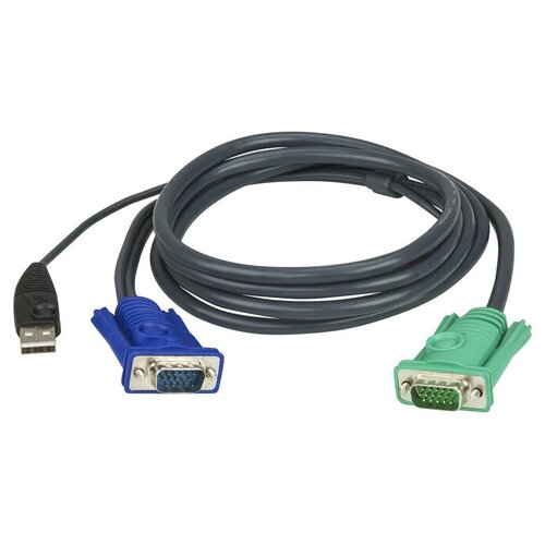 Кабель KVM USB(тип А Male)+HDB15(Male) (-) SPHD15(Male) 5,0м., черный ATEN 2L-5205U