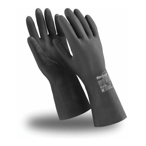 Перчатки неопреновые MANIPULA химопрен, хлопчатобумажное напыление, К80/Щ50, размер 8-8,5 (M), черные, CG-973