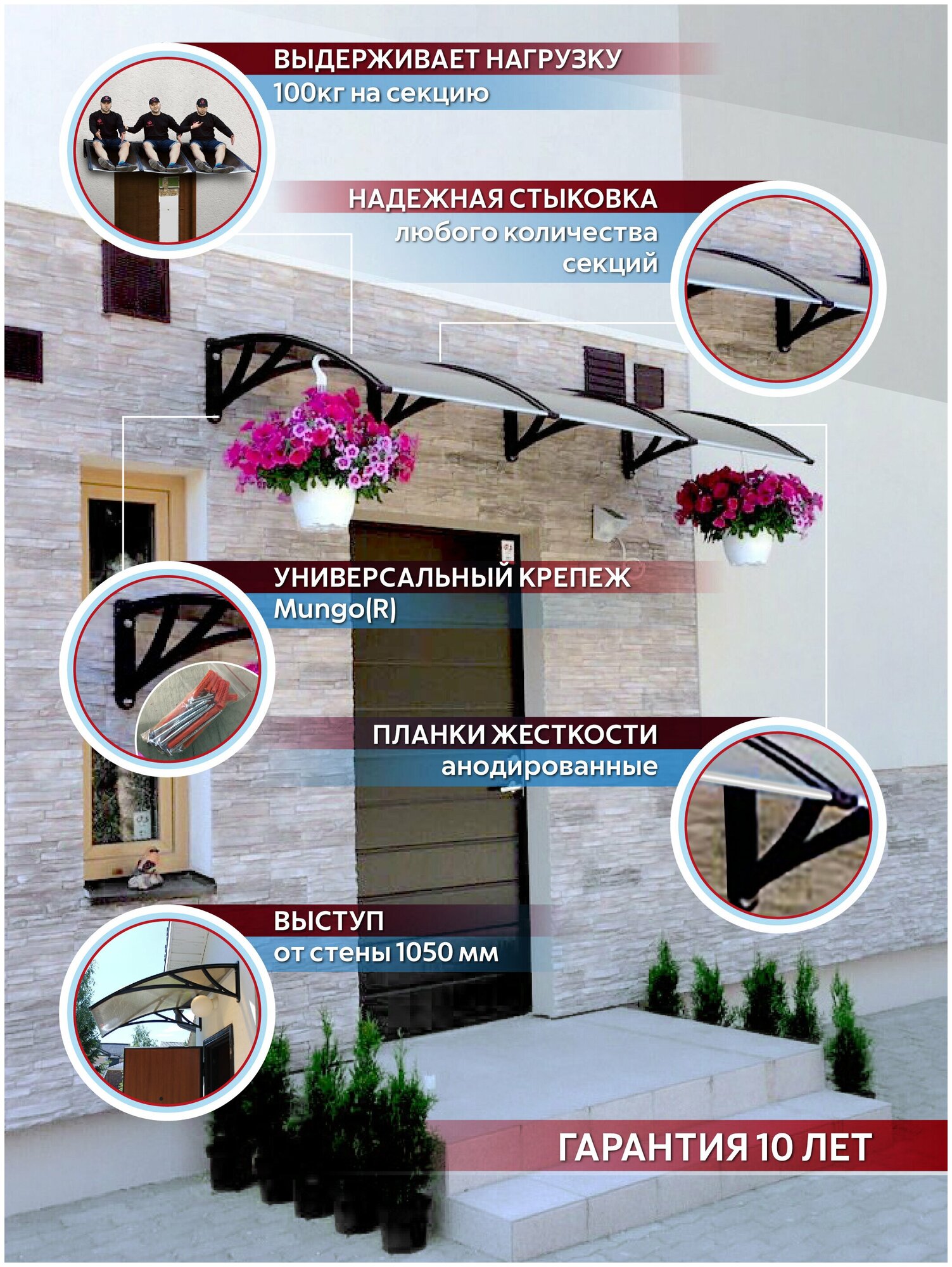 Усиленный козырек над крыльцом, дверью, входом, окном, для дома и дачи ...