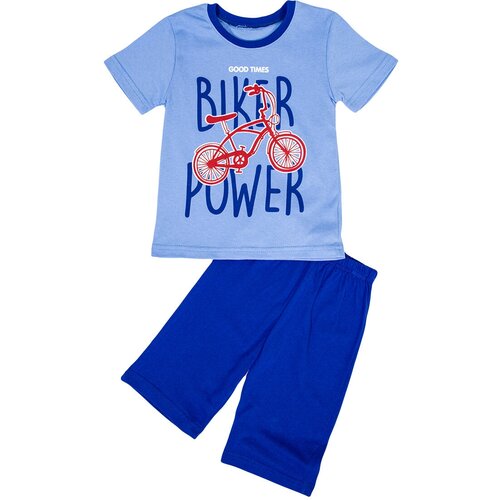 Костюм для мальчика футболка шорты КМ-1407 детский голубой-смайл 56 рост 98-104 см
