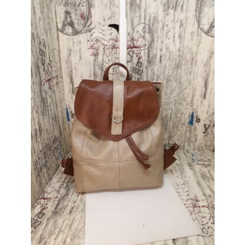 фото Рюкзак торба , натуральная кожа, внутренний карман, серый, бежевый elena leather bag