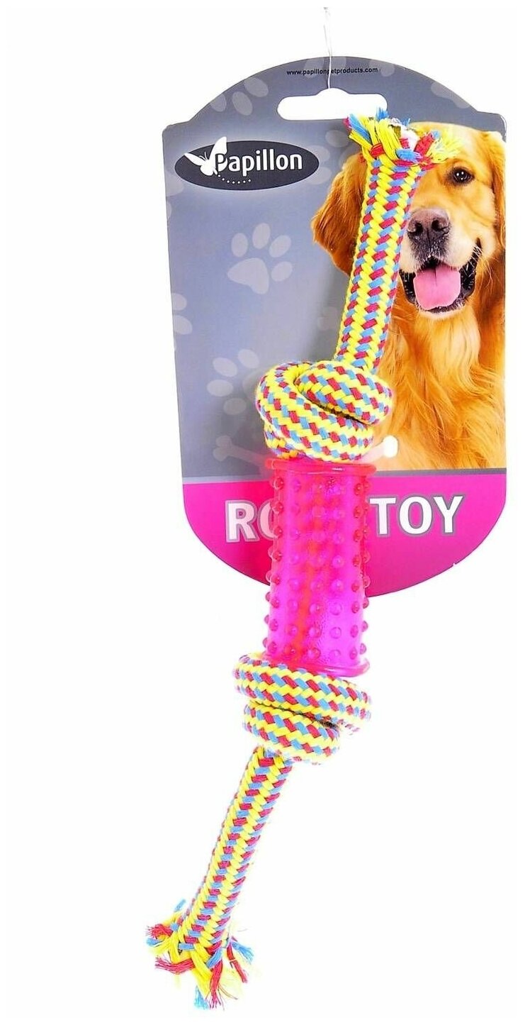 Papillon Игрушка для собак "Плетеная веревка с пластиковой гантелькой", 24см, 0,06 кг - фотография № 5