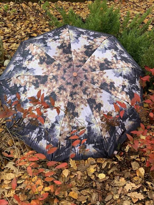 Зонт Yuzont, полуавтомат, 2 сложения, купол 98 см, 9 спиц, чехол в комплекте, для женщин, серый