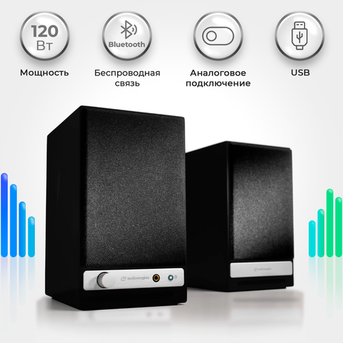 Колонки Audioengine HD4-BLK домашняя музыкальная активная полочная акустическая система с Bluetooth aptX-HD, цвет черный