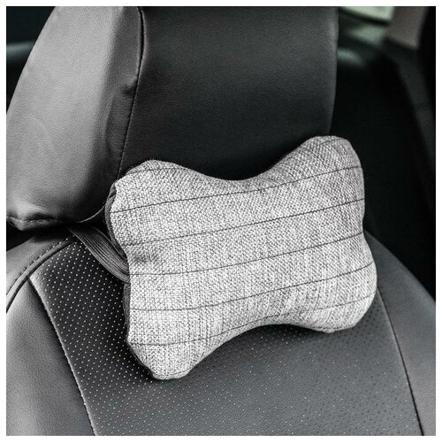 Подушка автомобильная косточка на подголовник лен серый 16х24 см 550₽
