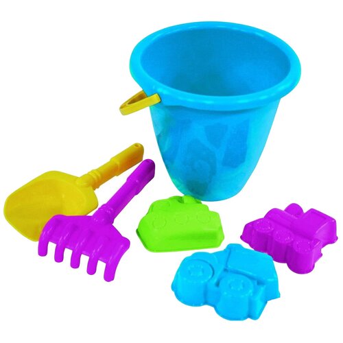 фото Набор для песка n7 (ведро морское большое 109,грабли большие 027,совок большие 026, 3 формочки транспорт 080, ) 18х22х17 см.(рос - нордпласт - н-071n