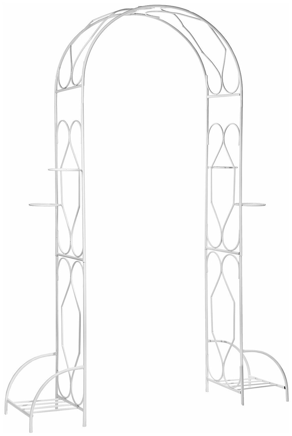 Арка садовая металлическая для растений (для сада) Ромб разборная с чашами для горшков белая 240х170х40см.