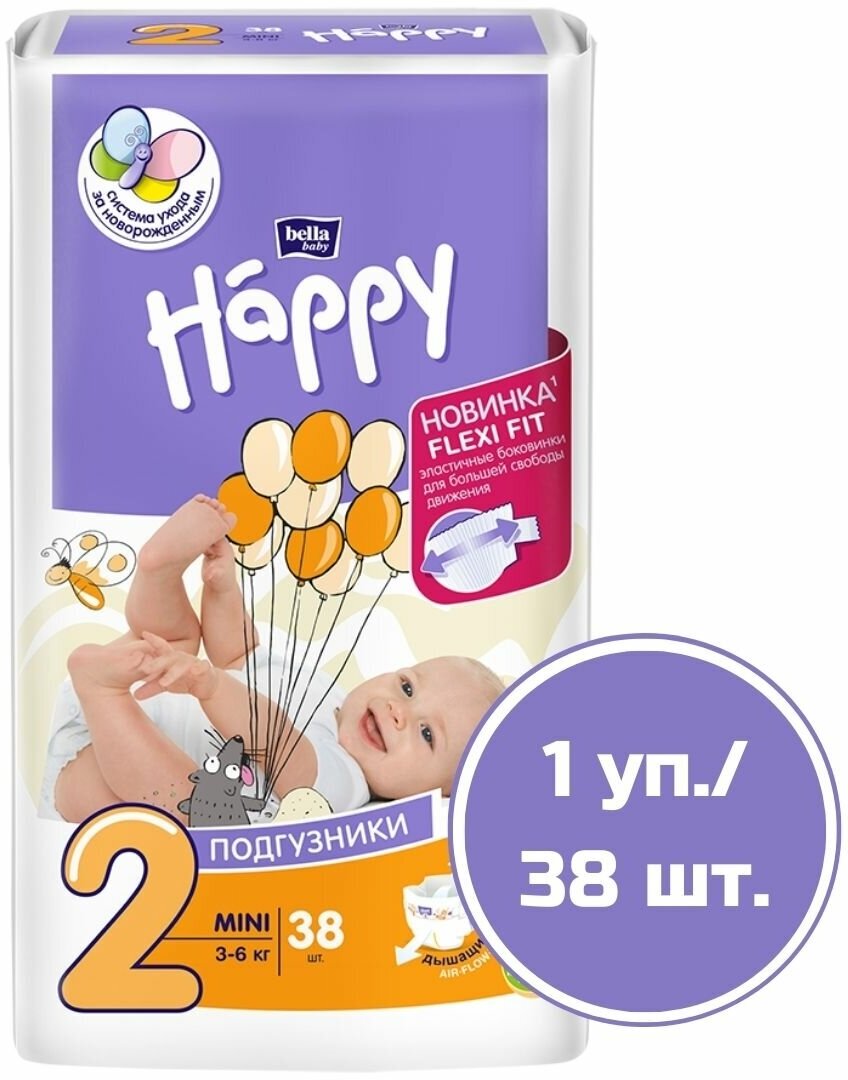 Подгузники HAPPY 38шт Mini /3-6кг/ дет.