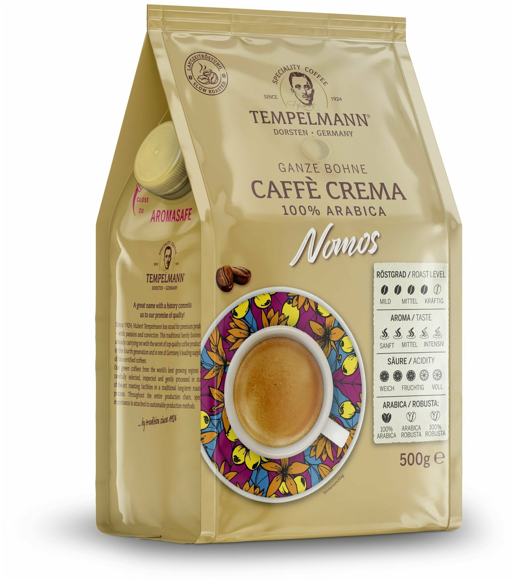 Кофе зерновой Tempelmann Nomos Caffe Crema, 500 гр.