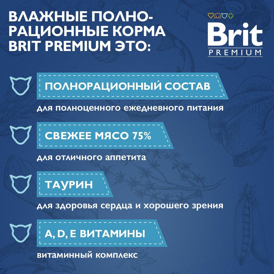 BRIT PREMIUM, влажный корм для кошек. Пауч для котят, Цыпленок в соусе, 85г - фотография № 8