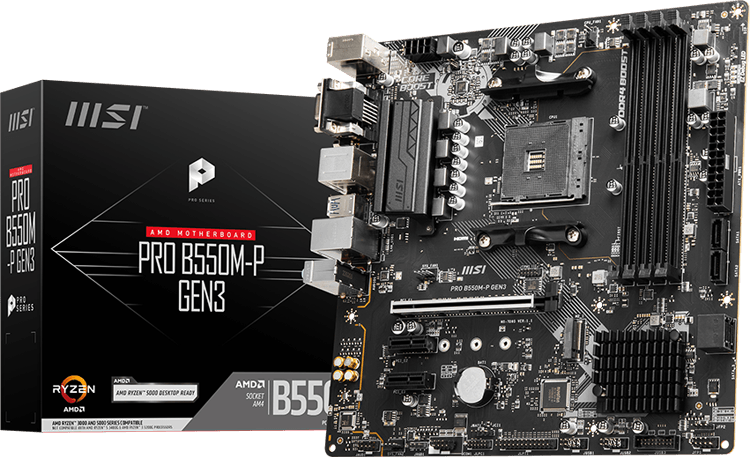 Материнская плата MSI PRO B550M-P GEN3 AM4, AMD B550, 4x DDR4 3200 МГц, 1x PCI-Ex16, 1x M.2, Micro-ATX