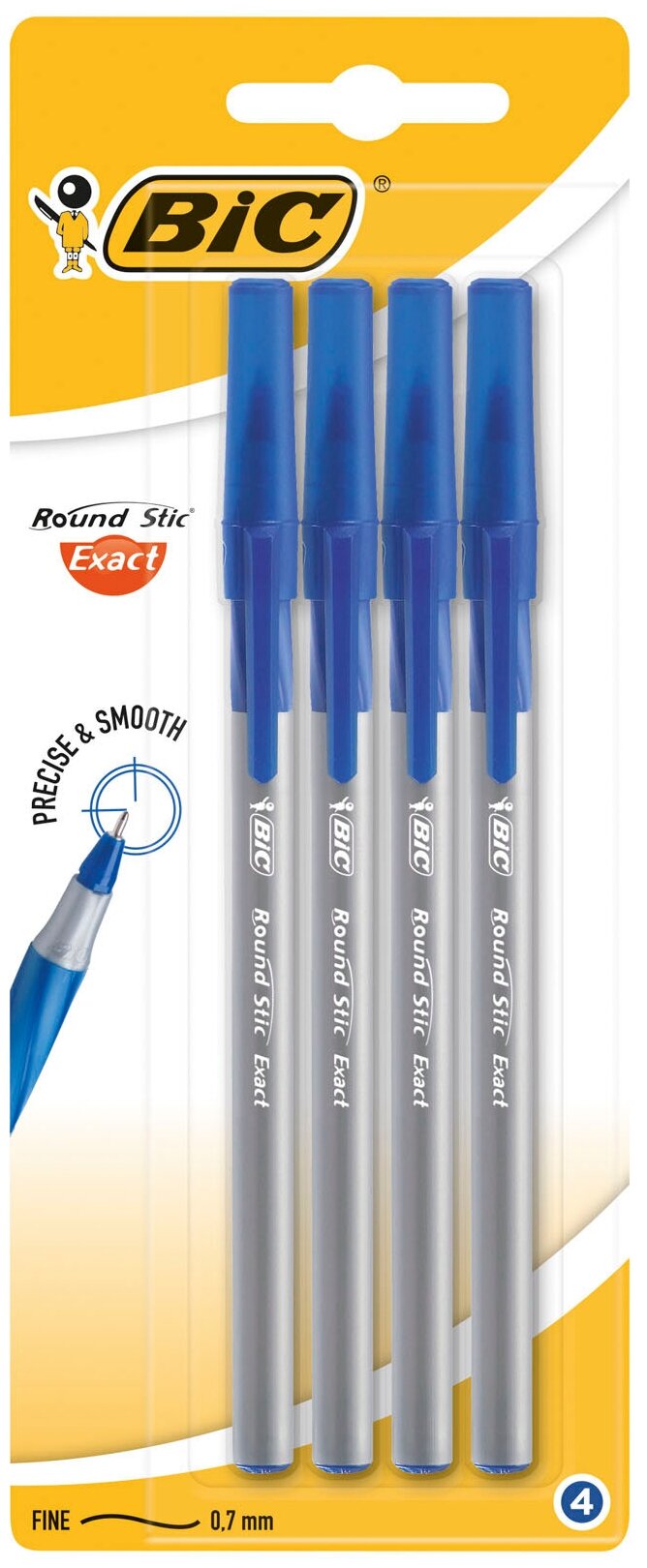 Шариковая ручка BIC Round Stic Exact, синий, 4 шт. (932857) - фото №1