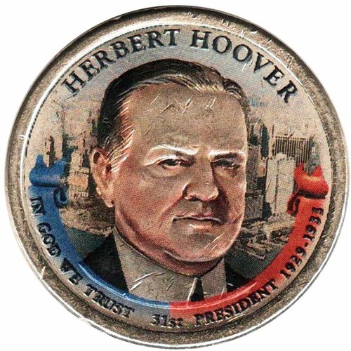 (31p) Монета США 2014 год 1 доллар Герберт Гувер Вариант №2 Латунь COLOR. Цветная