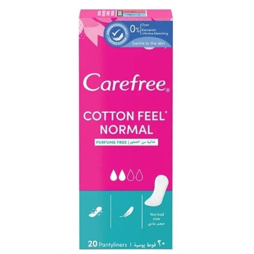 Carefree прокладки ежедневные Сotton Feel Normal без запаха, 2 капли, 20 шт., розовый