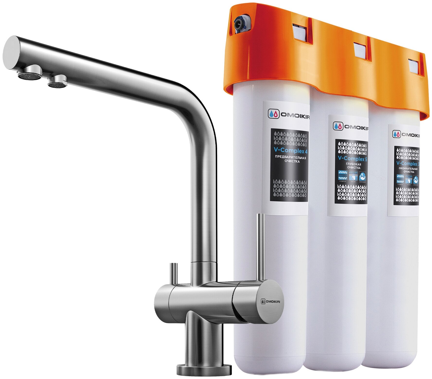 Комплект Omoikiri Nagano BN с фильтром Pure Drop Lite 4011.8028 для кухни, нержавеющая сталь