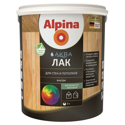 Alpina Аква для стен и потолков прозрачный, полуматовая, 1 кг, 0.9 л альпина аква лак акриловый для паркета и полов глянцевый 0 9л alpina aqua лак акриловый для паркета и полов водоразбавляемый глянцевый 0 9л