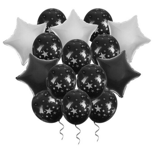 фото Букет из шаров «ночь» фольга , латекс, лента, набор 15 шт., серебряные звёзды страна карнавалия