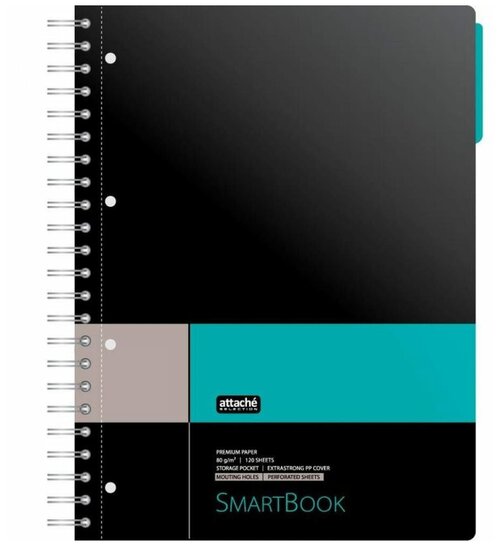 Тетрадь SMARTBOOK А4 120л. клетка, спир, микроп, разд, карм, сер-бирюз