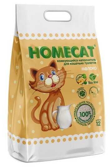 Homecat Ecoline Наполнитель комкующийся с ароматом Молока 12л