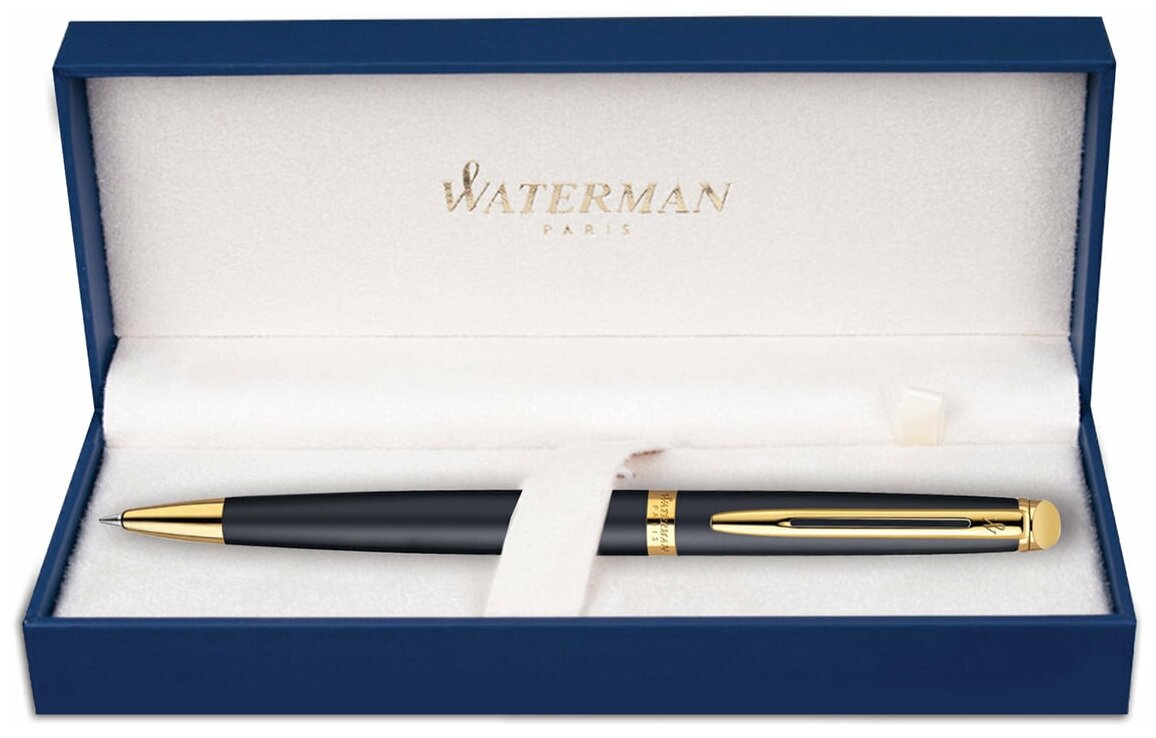 Ручка шариковая Waterman Hemisphere (CWS0920770) Matte Black GT M синие чернила подарочная коробка сменный стержень 1 стержень круглая 1 цвет