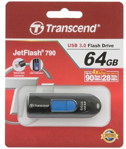 Накопитель USB flash Transcend Накопитель USB flash 64ГБ Transcend JetFlash 790 TS64GJF790K (USB3.0)