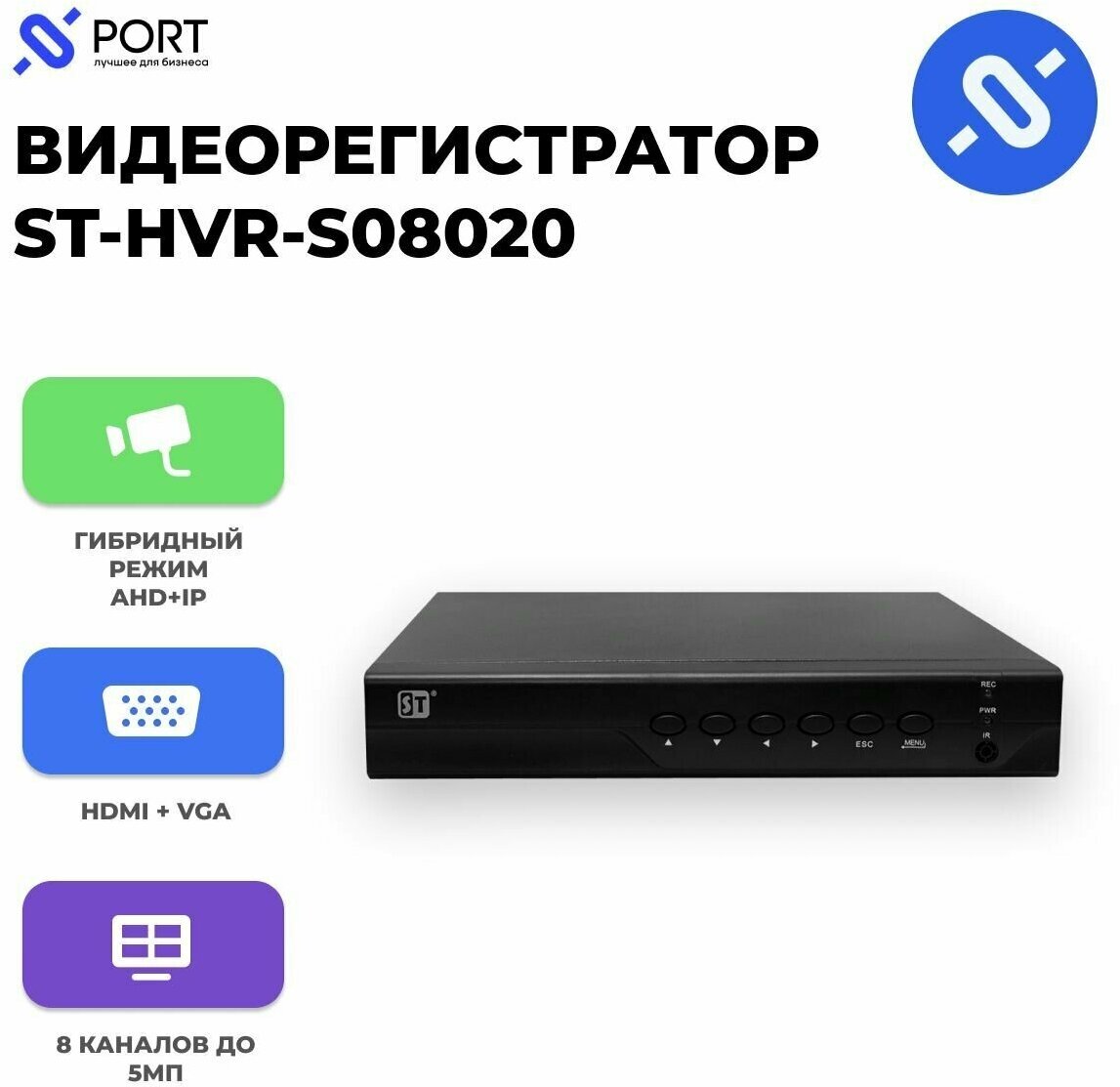 Гибридный видеорегистратор ST-HVR-S08020 8 каналов до 5 МП