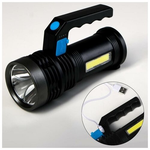 фото Фонарь ручной аккумуляторный, 3 и 1.5 вт, 1200 мач, usb, cob , 4 режима, индикатор заряда