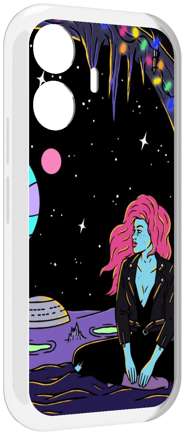 Чехол MyPads девушка с красными волосами в космосе женский для Vivo Y77E / Vivo iQOO Z6 Lite задняя-панель-накладка-бампер