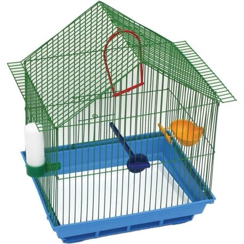Зоомарк 410 Клетка для птиц малая домик (комплект) 35*28*43, цвет микс