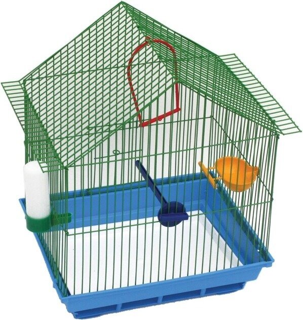 Зоомарк 410 Клетка для птиц малая домик (комплект) 35*28*43, цвет микс - фотография № 1