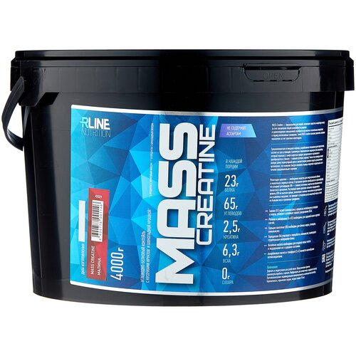 Гейнер RLINESportNutrition Mass Creatine, 4000 г, малина гейнер rlinesportnutrition mass 4000 г банан