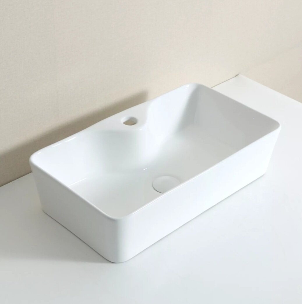 Комплект 3 предмета: Керамическая накладная раковина для ванной GID N9092 с сифоном А-3202 и донным клапаном хром H6717