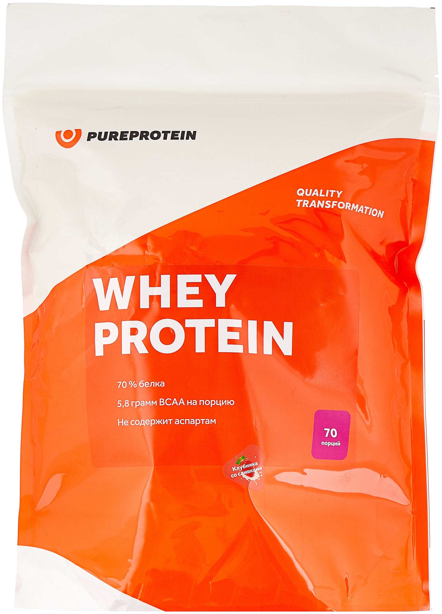 Протеин Сывороточный для похудения и набора набора мышечной PureProtein 2100г Клубника со сливками Whey protein